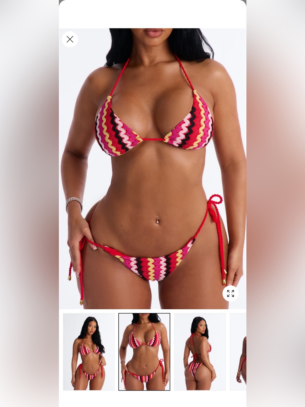 Fashion Nova Multicolor Crochet Bikini with Red and Yellow Accents